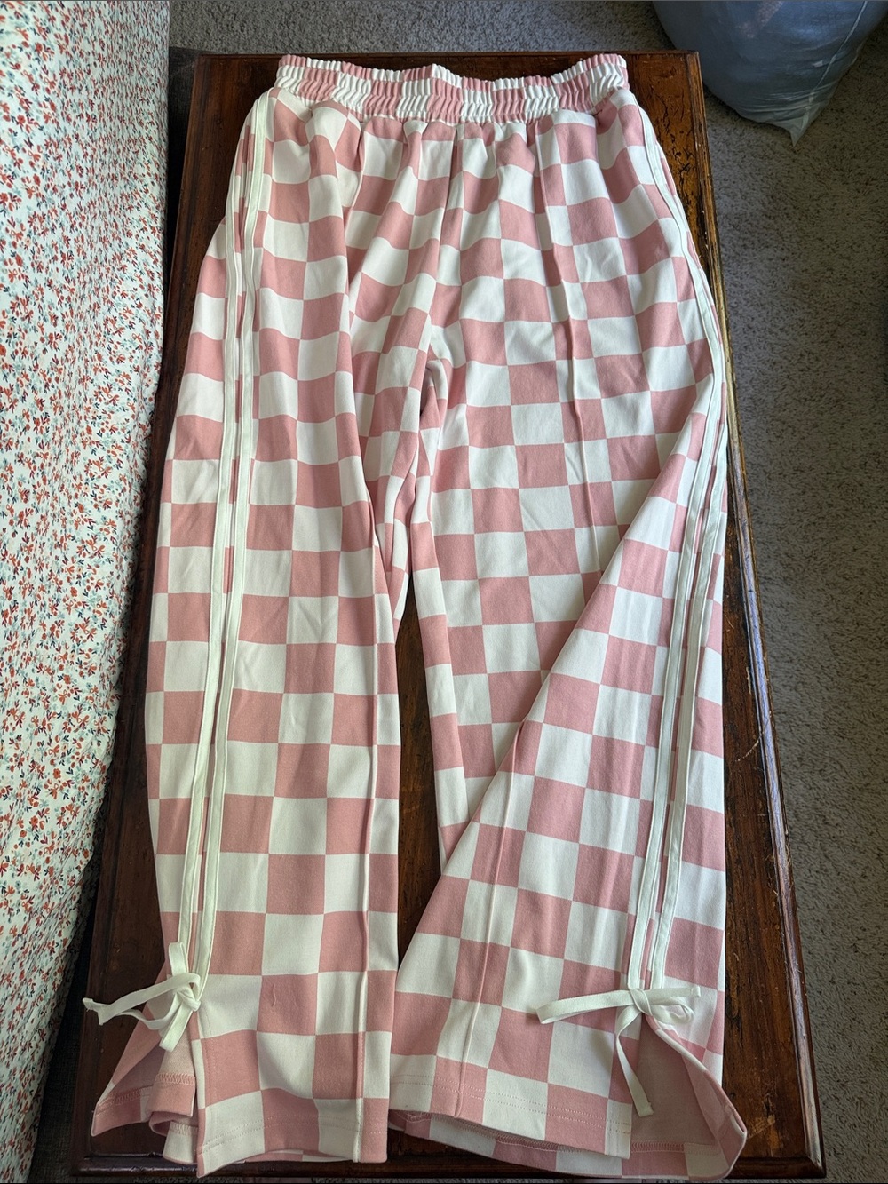 AMPERSAND AVE Pink and White Checkered Jogger Pants